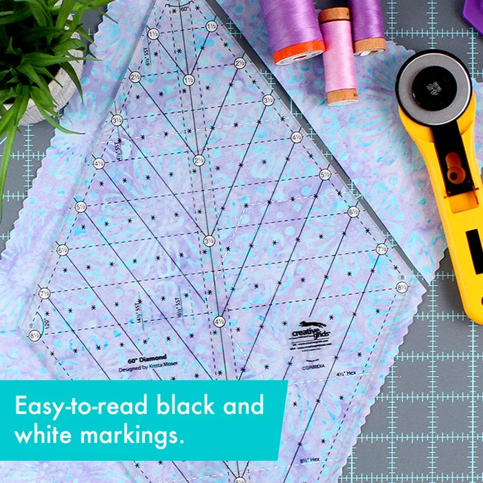 Creative Grids 60° Diamond Ruler by Krista Moser | Quilt Ruler for Diamonds & Triangles