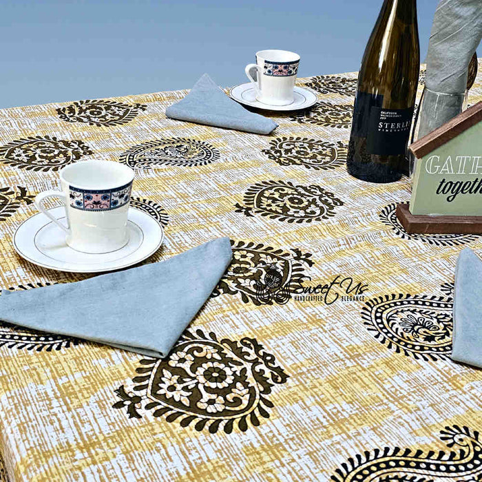 Crown Paisley Cotton Floral Tablecloth Rectangle, Canyon Clay - Sweet Us