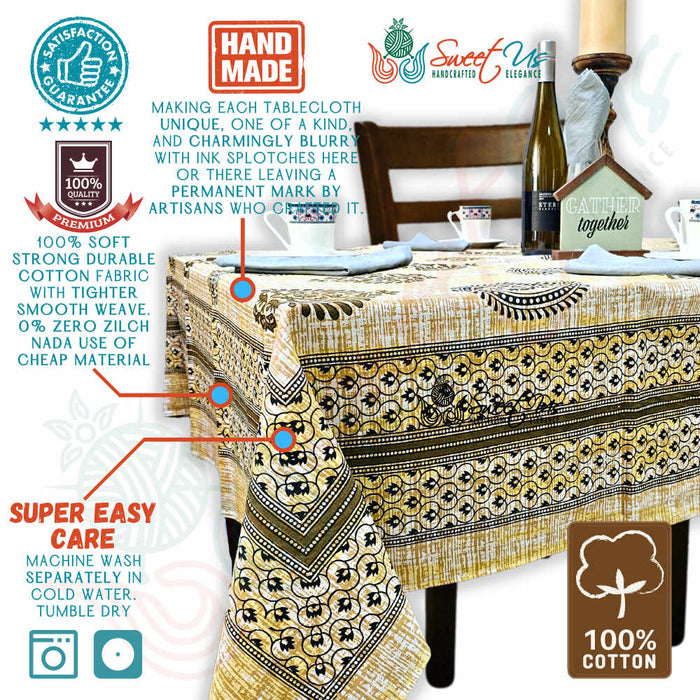 Crown Paisley Cotton Floral Tablecloth Rectangle, Canyon Clay - Sweet Us