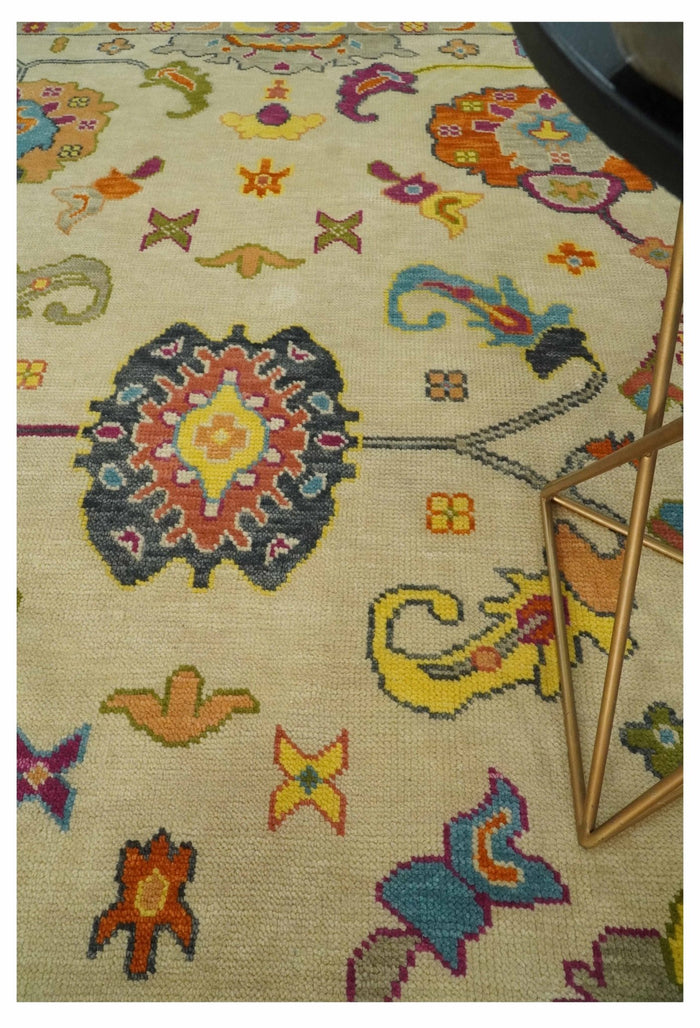 Custom Made Antique Style Beige Colorful Hand knotted Traditional Oushak wool Area Rug - The Rug Decor
