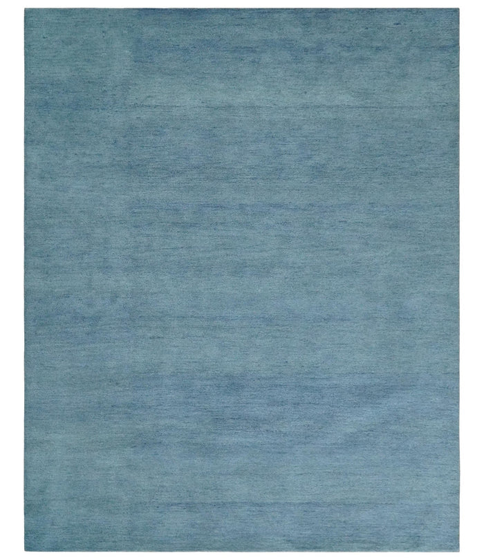 Custom Made Solid Plane Light Blue Woolen Hand Tufted wool area Rug - The Rug Decor