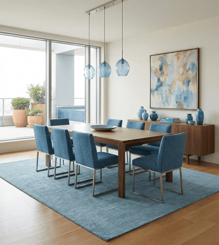 Custom Made Solid Plane Light Blue Woolen Hand Tufted wool area Rug - The Rug Decor