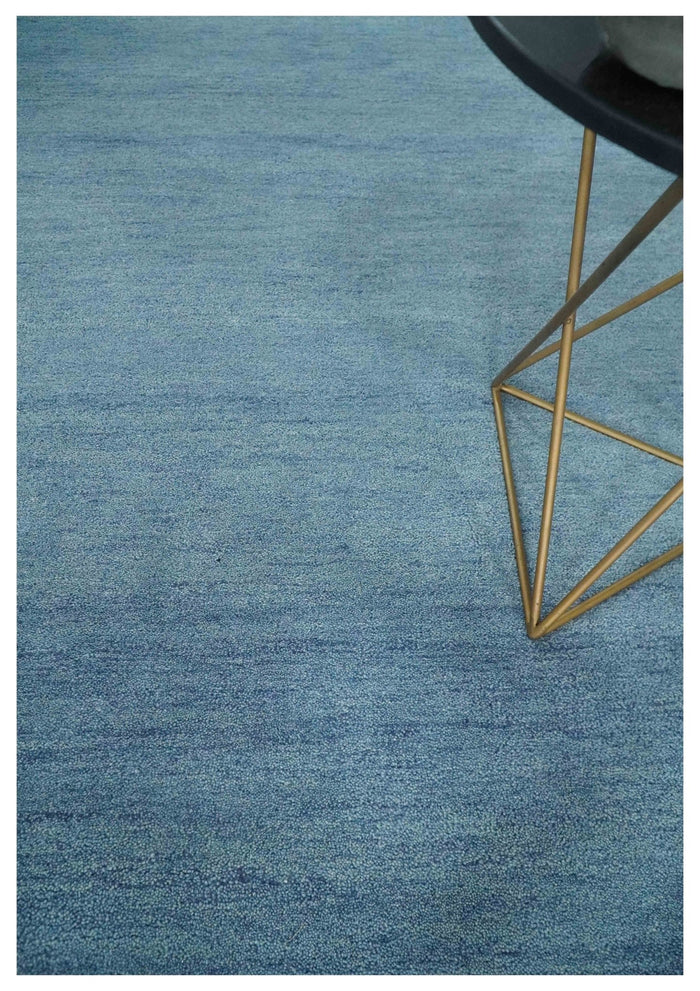 Custom Made Solid Plane Light Blue Woolen Hand Tufted wool area Rug - The Rug Decor