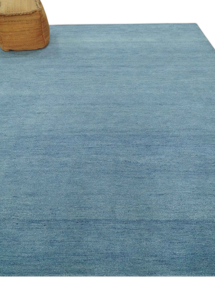 Custom Made Solid Plane Light Blue Woolen Hand Tufted wool area Rug - The Rug Decor
