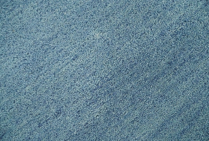 Custom Made Solid Plane Light Blue Woolen Hand Tufted wool area Rug - The Rug Decor