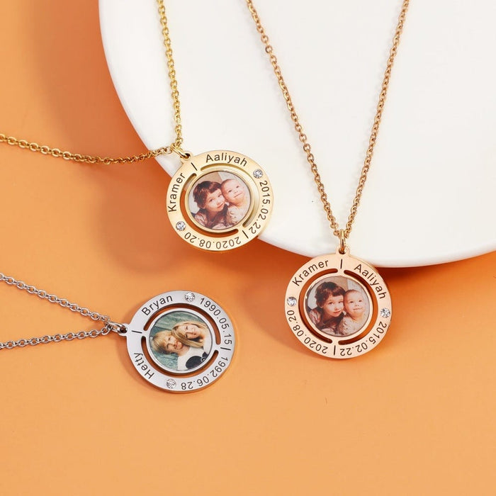 Valentine's Day Gift Custom Photo Necklace With Name and Birthday Stone & Date Quillingx