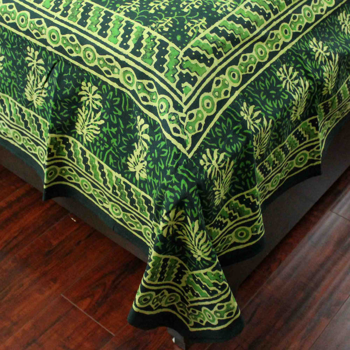 Dabu Hand Block Print Cotton Tapestry Bedspread Throw 72 x 106 inches Green Red Blue - Sweet Us