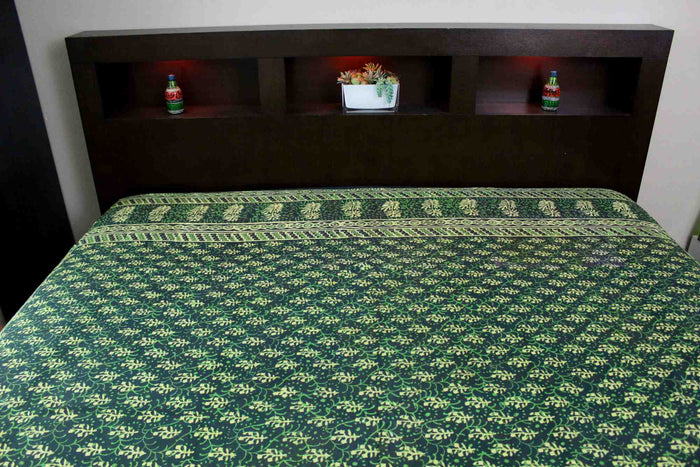 Dabu Hand Block Print Cotton Tapestry Bedspread Throw 72 x 106 inches Green Red Blue - Sweet Us
