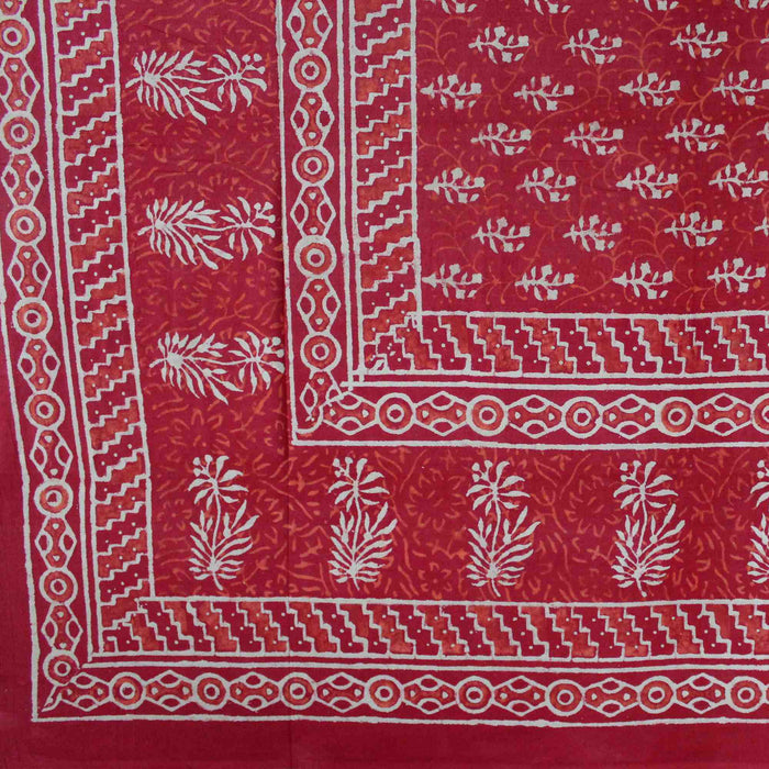 Dabu Hand Block Print Cotton Tapestry Bedspread Throw 72 x 106 inches Green Red Blue - Sweet Us