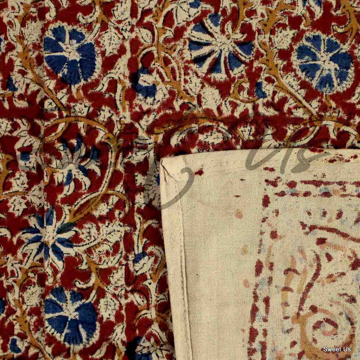 Vegetable Dye Hand Block Print Floral Cotton Round Tablecloth 60x90 60x60 Red - Sweet Us