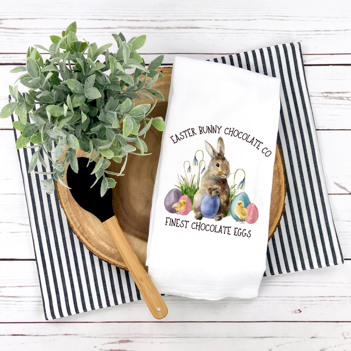 Easter Bunny Chocolate Co Tea Towel, Easter Eggs, Bunny Décor, Hello Spring, Easter -Spring Kitchen Décor, Spring Hostess Gift