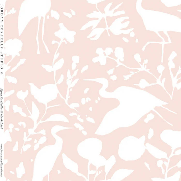 Egrets for Hadley in White and Blush Wallpaper SWATCH