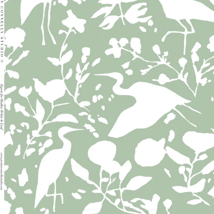 Egrets for Hadley in White and Leaf Wallpaper SWATCH