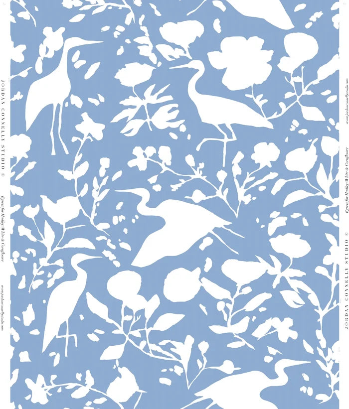 Egrets for Hadley in White & Cornflower- Fabric