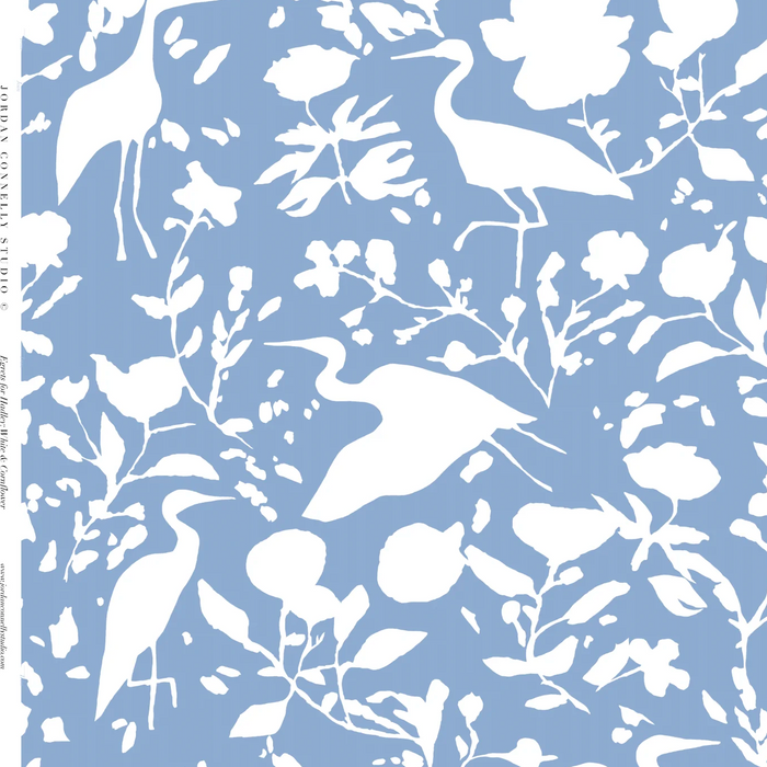 Egrets for Hadley in White & Cornflower Wallpaper SWATCH