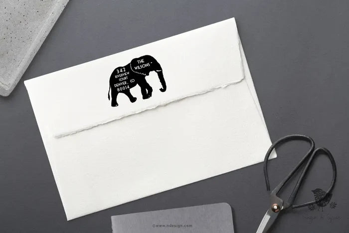 Elephant Animal Address Stamp - Premium Craft Supplies & Tools > Stamps & Seals > Stamps from Sugar and Spice Invitations - Just $40! Shop now at Sugar and Spice Paper