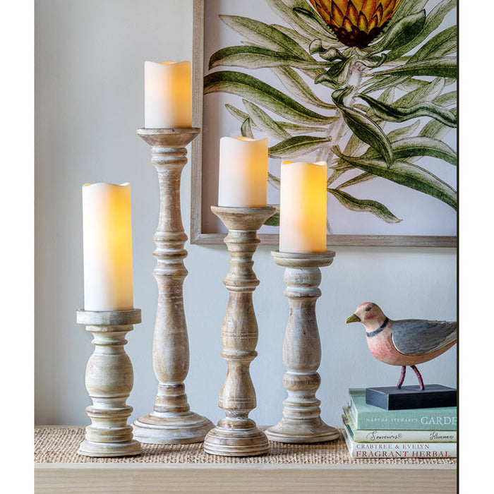 Estelle Wood Pillar Holder 20" Set/2