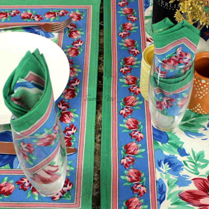Fleur De Lush Floral Cotton Kithen Dining Set of 4 Napkins - Sweet Us