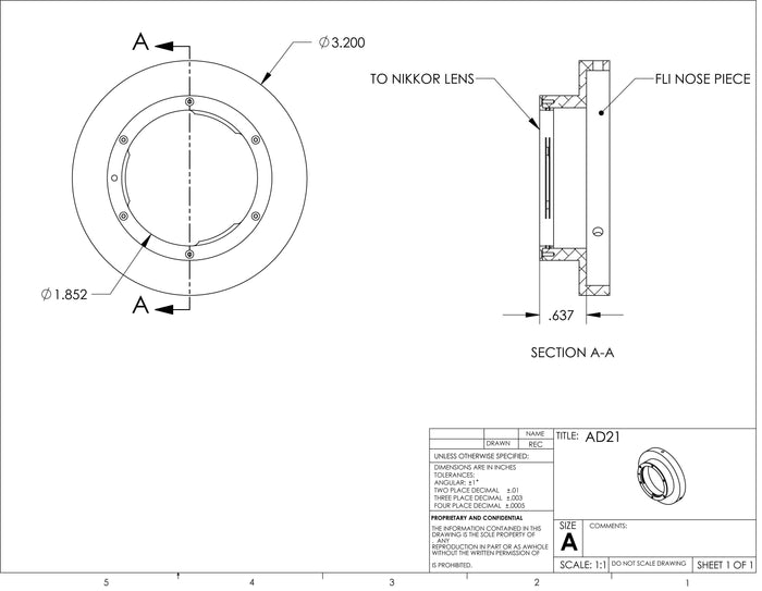 FLI AD-21 Adapter - FLI Proline to Nikon Lens