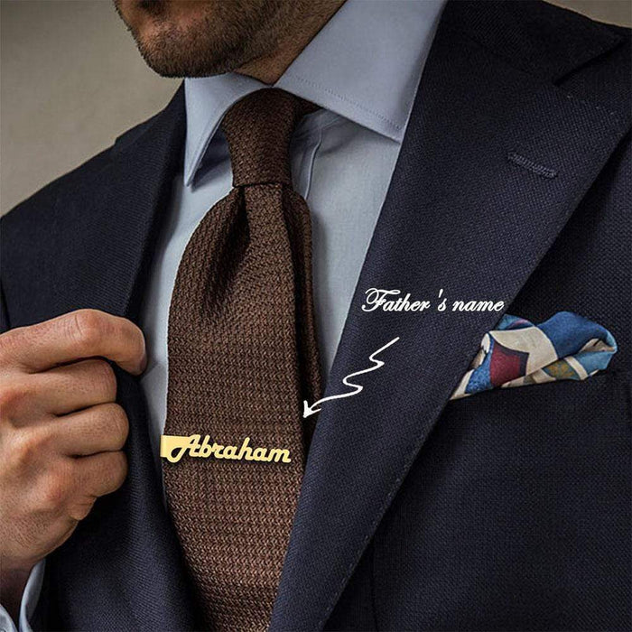 Christmas Gift for Dad Custom Names Tie Clip 925 Sterling Silver-Gold Plated / 50mm × 8mm  (1.96‘’ × 0.31‘’) Necklace for man MelodyNecklace