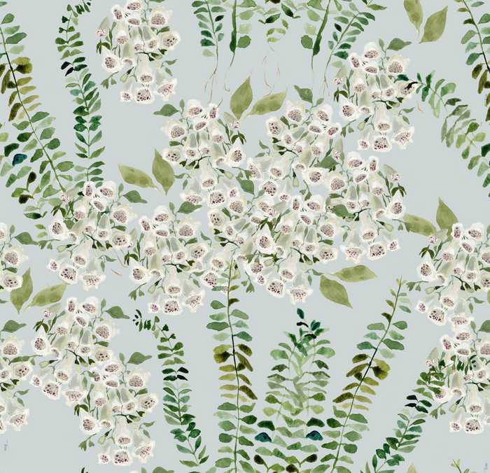 Foxglove Vine in Blue Wallpaper