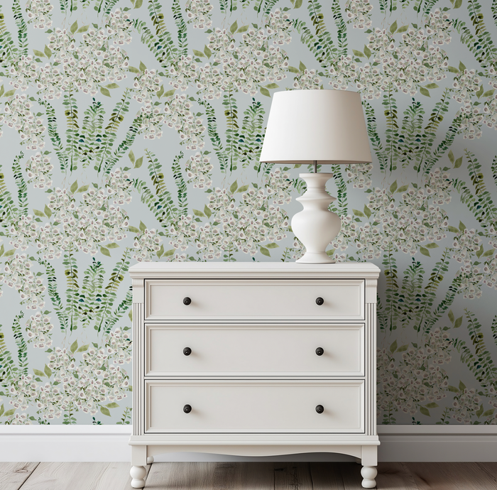 Foxglove Vine in Blue Wallpaper