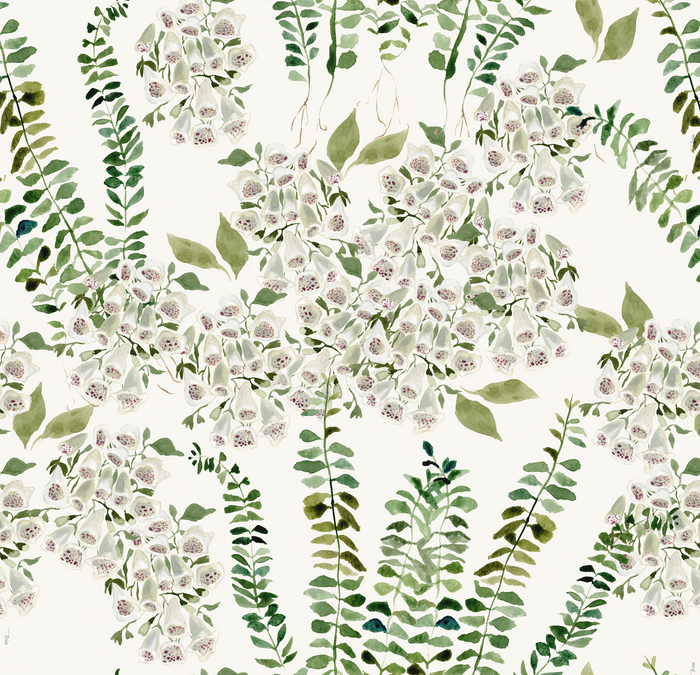 Foxglove Vine in Cream Wallpaper SWATCH