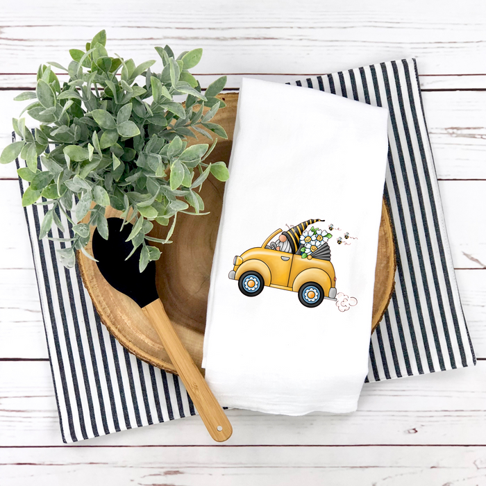 Gnome Bee Tea Towel, Bumble Bee, Summer Tea Towel, Summer Kitchen Décor