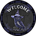 H103 Welcome Blue Owl, Wreath Sign, Wreath Center, Wreath Attachment