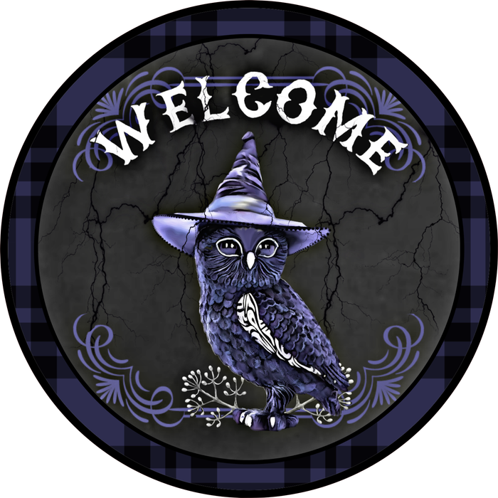 H103 Welcome Blue Owl, Wreath Sign, Wreath Center, Wreath Attachment