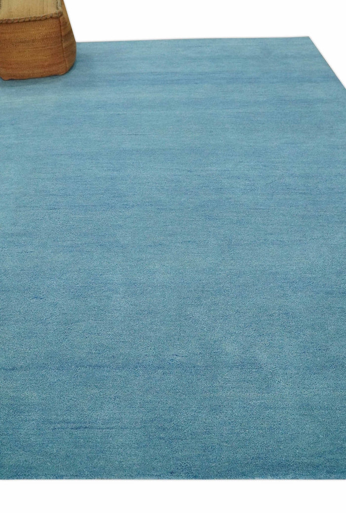 Custom Made Hand Tufted Solid Plane Light Blue Woolen wool Area Rug - The Rug Decor