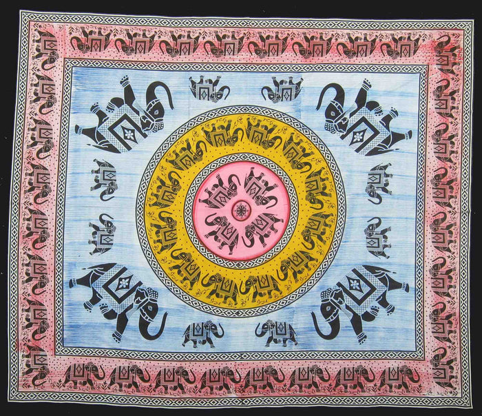 Handmade 100% Cotton Mandala Good Luck Elephant Bedspread Tapestry Tablecloth Full - Sweet Us