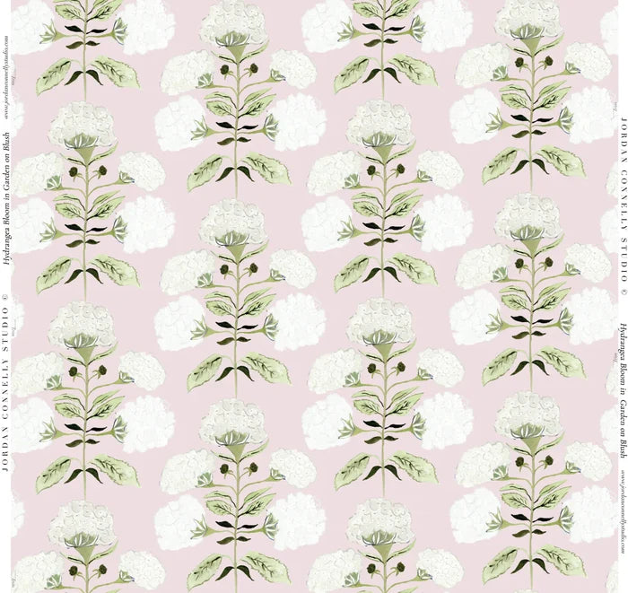 Hydrangea Bloom in Garden on Blush Fabric SWATCH