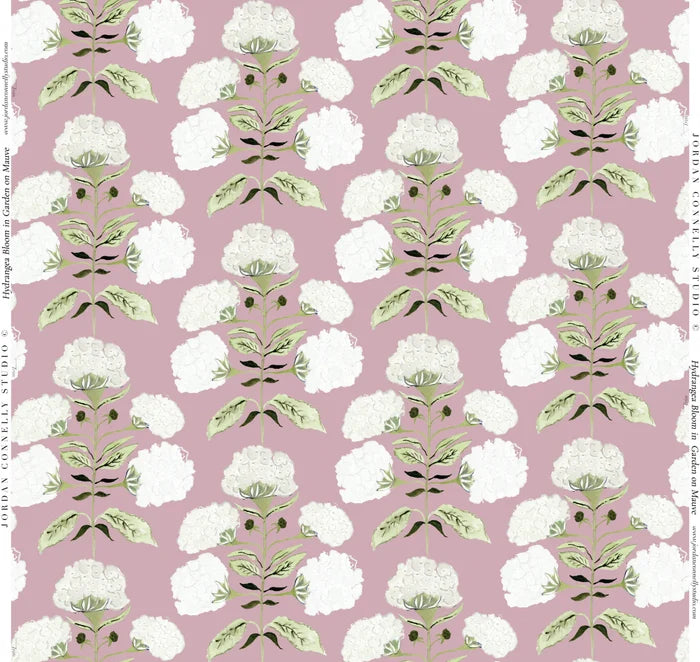 Hydrangea Bloom in Garden on Mauve Fabric SWATCH