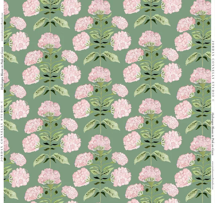 Hydrangea Bloom in Pink on Green Wallpaper SWATCH