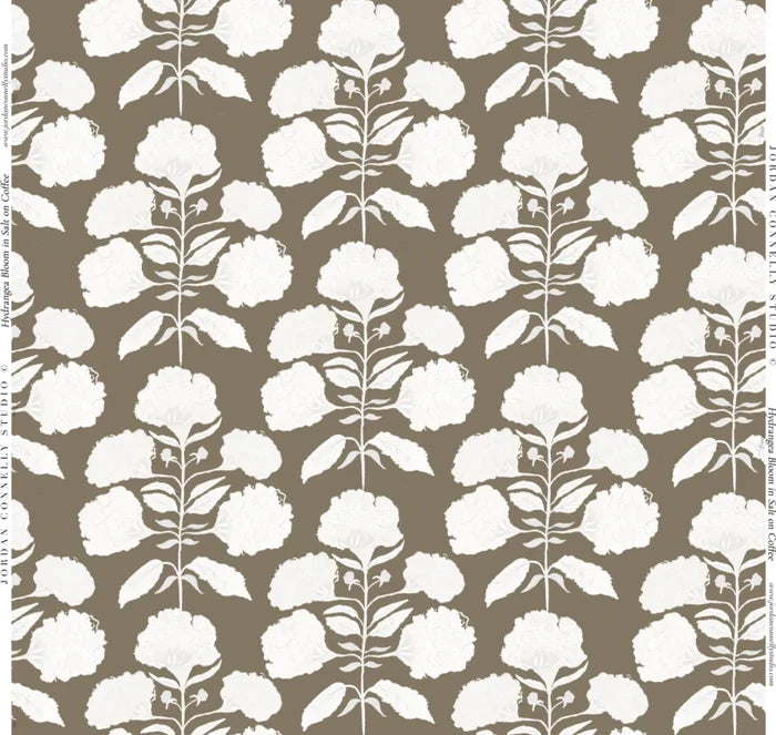 Hydrangea Bloom in Salt on Coffee Fabric SWATCH