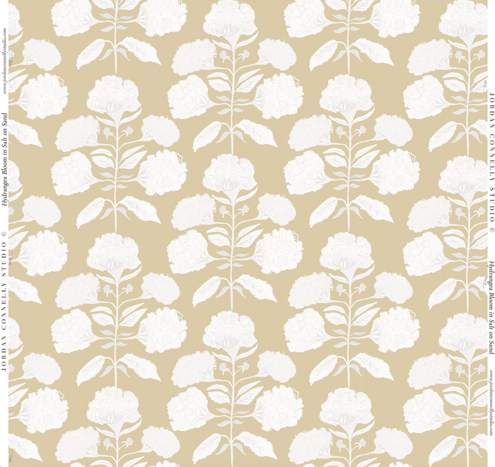 Hydrangea Bloom in Salt on Tan Fabric SWATCH