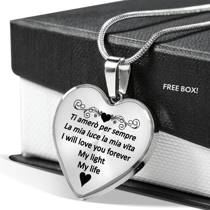 I Will Love You Forever with Transparent Heart Pendant Necklace in Gold & Stainless Steel