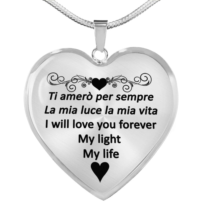 I Will Love You Forever with Transparent Heart Pendant Necklace in Gold & Stainless Steel