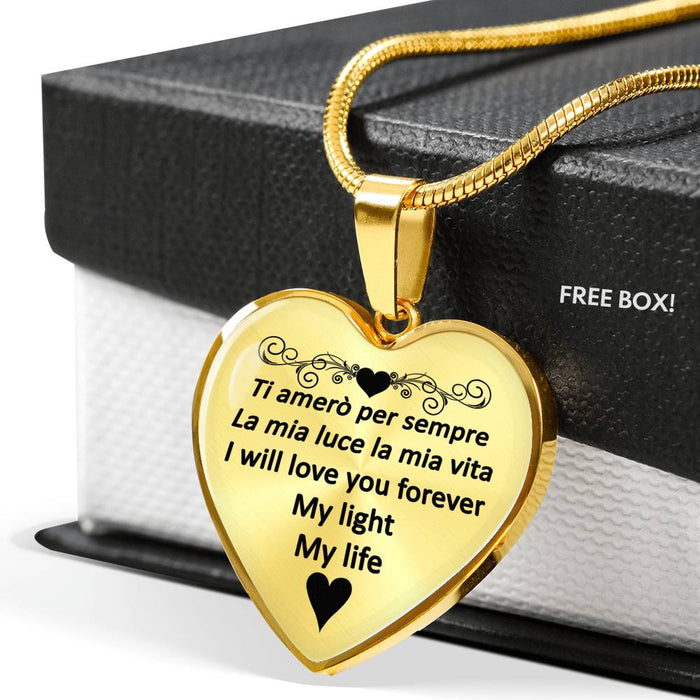 I Will Love You Forever with Transparent Heart Pendant Necklace in Gold & Stainless Steel