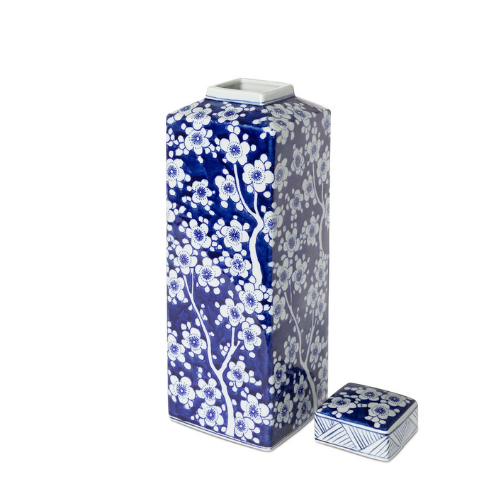 Imperial Ceramic Floral Square Jar Indigo Large