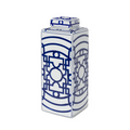 Imperial Ceramic Geometric Square Jar Blue and White Large
