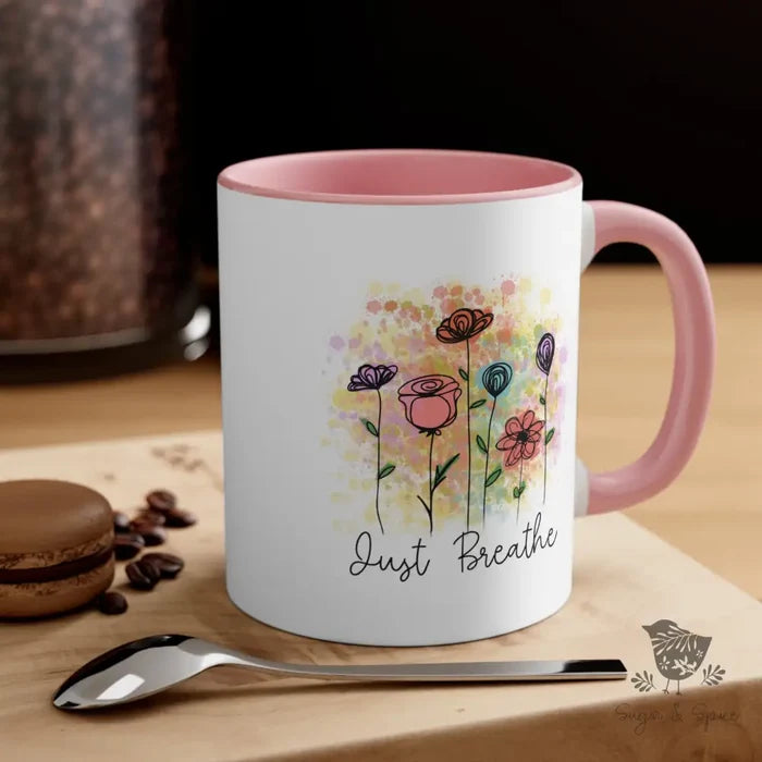 Just Breathe Watercolor Flowers Coffee Mug - Premium Mug from Printify - Just $18! Shop now at Sugar and Spice Paper