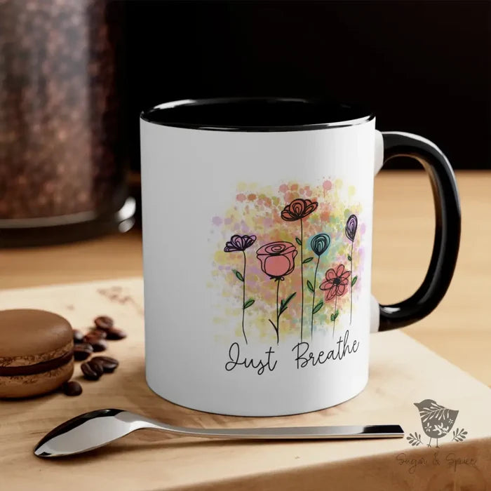 Just Breathe Watercolor Flowers Coffee Mug - Premium Mug from Printify - Just $18! Shop now at Sugar and Spice Paper