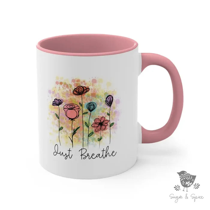 Just Breathe Watercolor Flowers Coffee Mug - Premium Mug from Printify - Just $18! Shop now at Sugar and Spice Paper