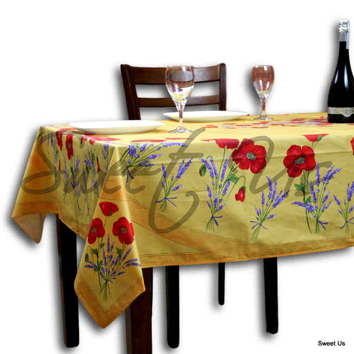 Wipeable Tablecloth Rectangle Spillproof French Acrylic Coated Poppy, Yellow - Sweet Us