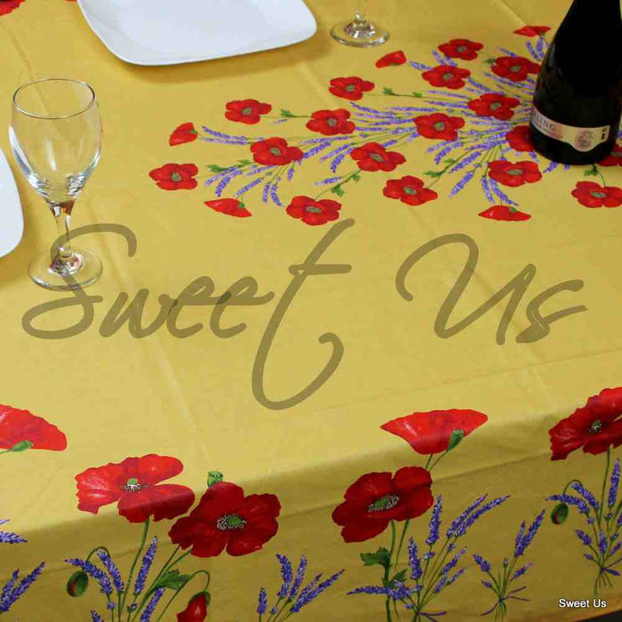 Wipeable Tablecloth Rectangle Spillproof French Acrylic Coated Poppy, Yellow - Sweet Us