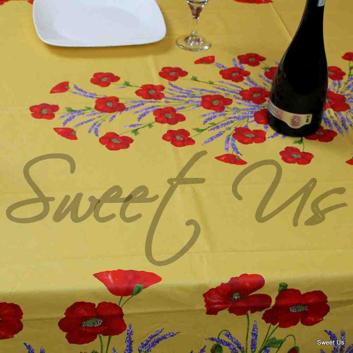 Wipeable Tablecloth Rectangle Spillproof French Acrylic Coated Poppy, Yellow - Sweet Us
