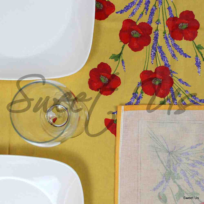 Wipeable Tablecloth Rectangle Spillproof French Acrylic Coated Poppy, Yellow - Sweet Us