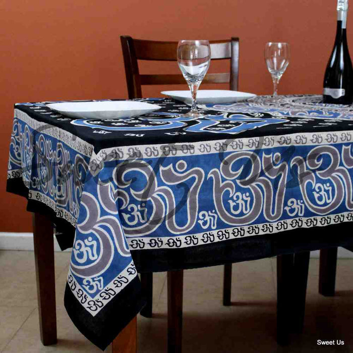 Mandala Om Print Tablecloth Rectangle Blue Black Brown White for Meditation Yoga - Sweet Us
